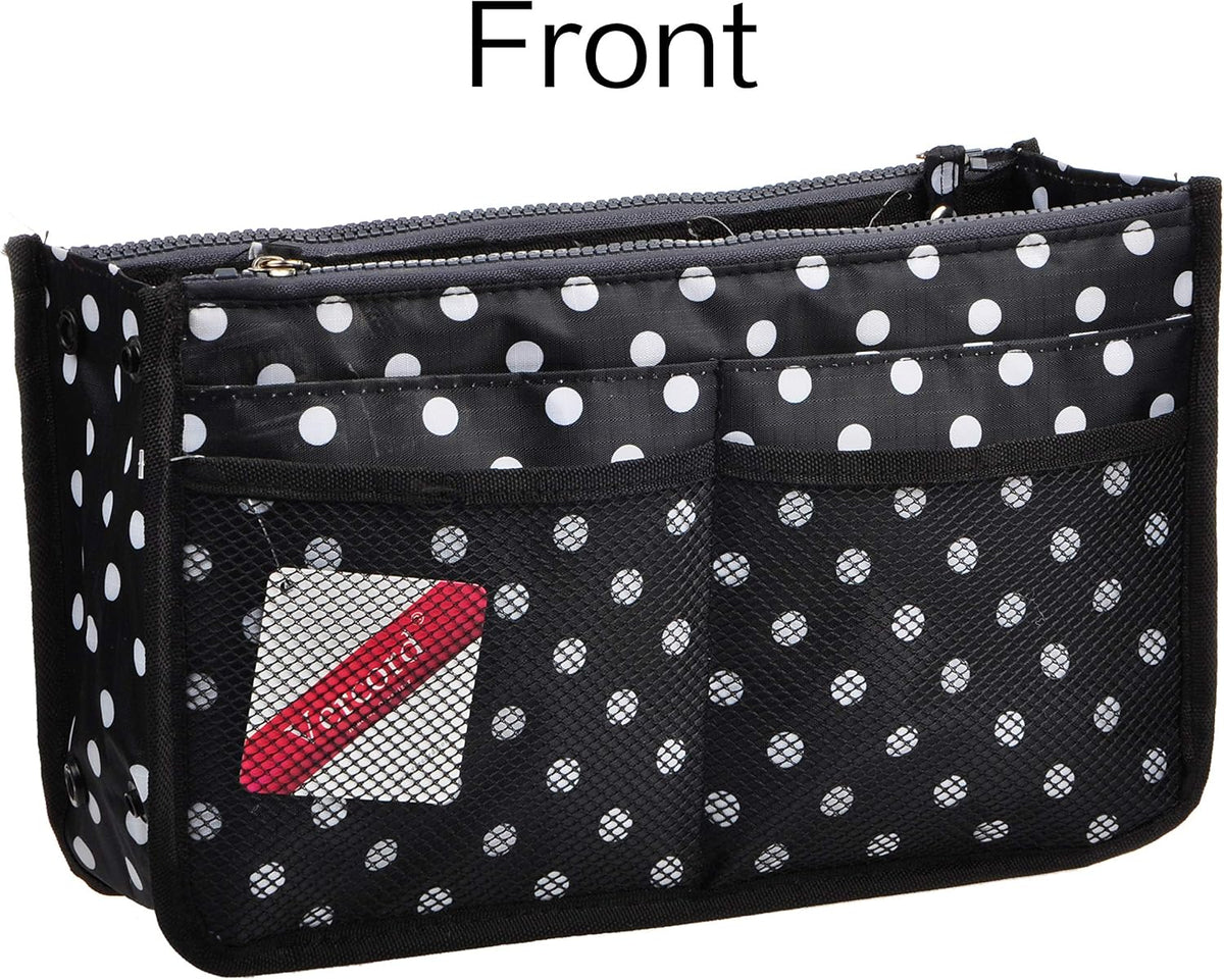 Updated Purse Handbag Organizer Insert Liner Bag in Bag 13 Pockets Beige Dot Small
