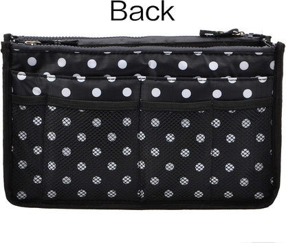 Updated Purse Handbag Organizer Insert Liner Bag in Bag 13 Pockets Beige Dot Small