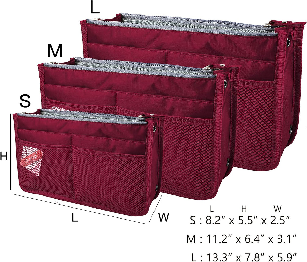 Updated Purse Handbag Organizer Insert Liner Bag in Bag 13 Pockets Beige Dot Small