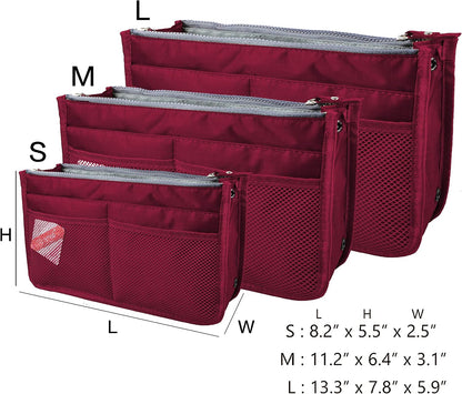 Updated Purse Handbag Organizer Insert Liner Bag in Bag 13 Pockets Beige Dot Small