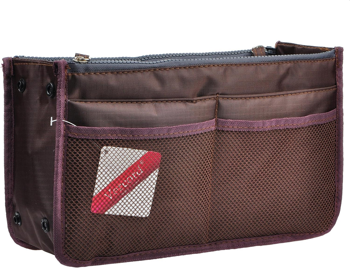 Updated Purse Handbag Organizer Insert Liner Bag in Bag 13 Pockets Beige Dot Small