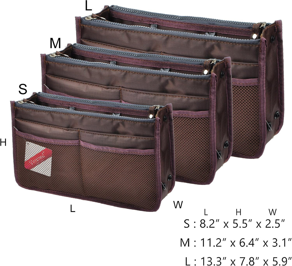 Updated Purse Handbag Organizer Insert Liner Bag in Bag 13 Pockets Beige Dot Small