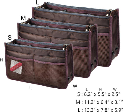 Updated Purse Handbag Organizer Insert Liner Bag in Bag 13 Pockets Beige Dot Small