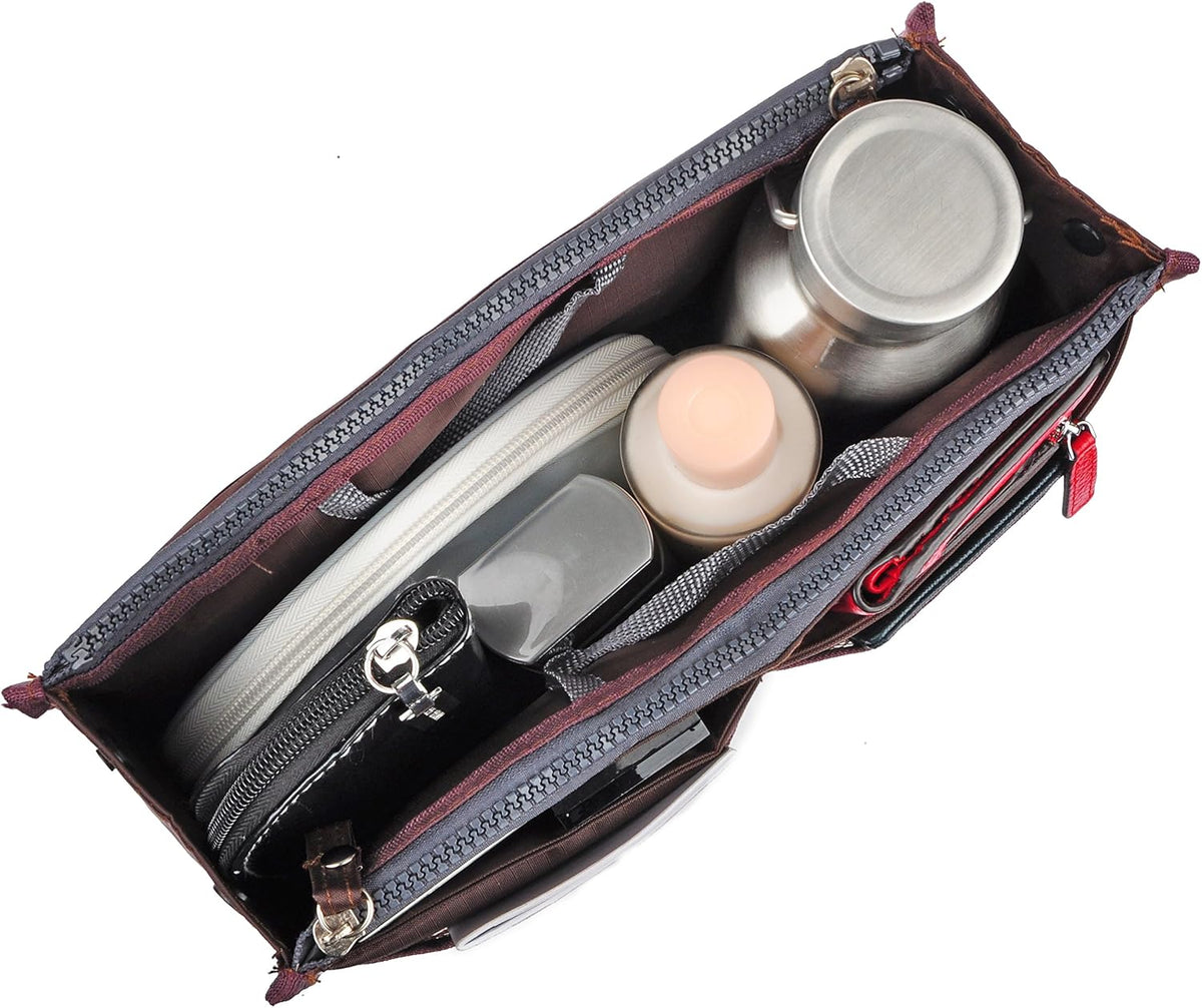 Updated Purse Handbag Organizer Insert Liner Bag in Bag 13 Pockets Beige Dot Small