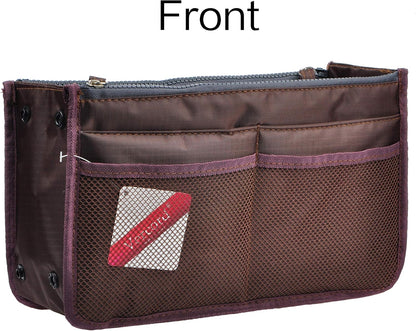 Updated Purse Handbag Organizer Insert Liner Bag in Bag 13 Pockets Beige Dot Small
