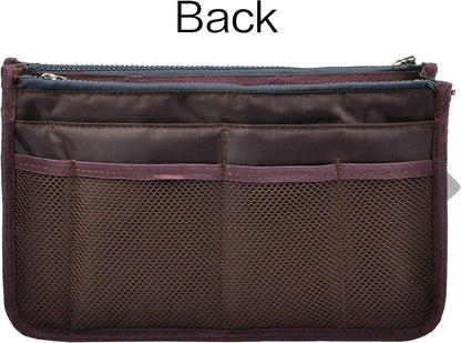 Updated Purse Handbag Organizer Insert Liner Bag in Bag 13 Pockets Beige Dot Small
