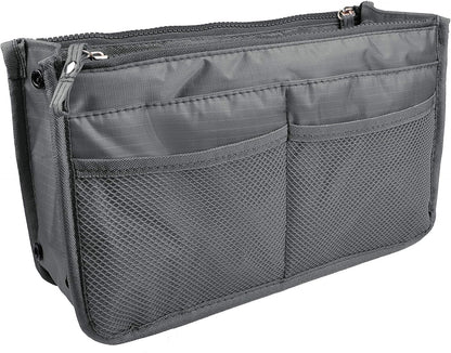 Updated Purse Handbag Organizer Insert Liner Bag in Bag 13 Pockets Beige Dot Small