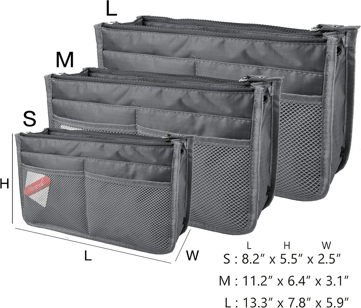 Updated Purse Handbag Organizer Insert Liner Bag in Bag 13 Pockets Beige Dot Small