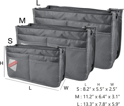 Updated Purse Handbag Organizer Insert Liner Bag in Bag 13 Pockets Beige Dot Small