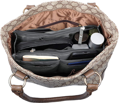 Updated Purse Handbag Organizer Insert Liner Bag in Bag 13 Pockets Beige Dot Small