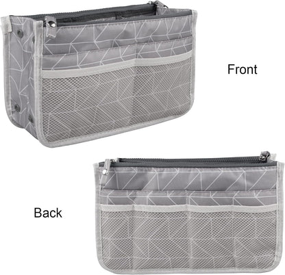 Updated Purse Handbag Organizer Insert Liner Bag in Bag 13 Pockets Beige Dot Small