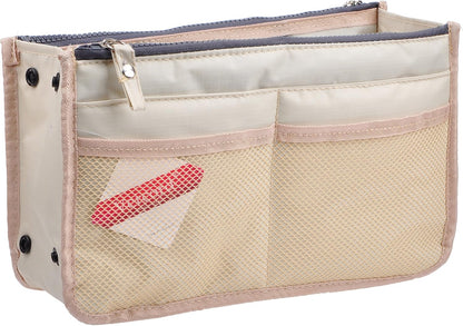 Updated Purse Handbag Organizer Insert Liner Bag in Bag 13 Pockets Beige Dot Small