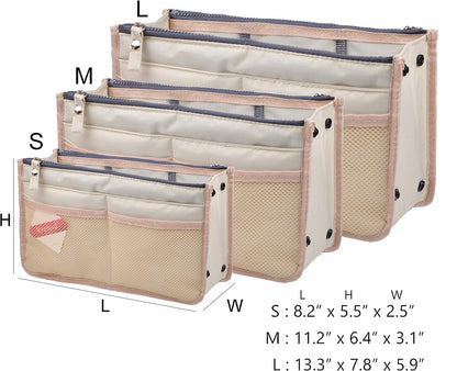 Updated Purse Handbag Organizer Insert Liner Bag in Bag 13 Pockets Beige Dot Small