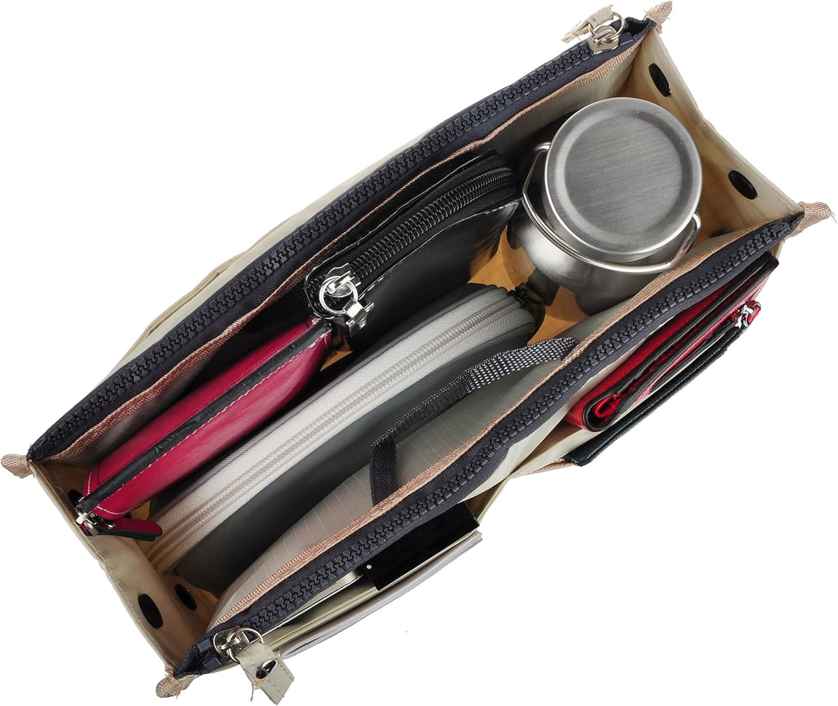 Updated Purse Handbag Organizer Insert Liner Bag in Bag 13 Pockets Beige Dot Small