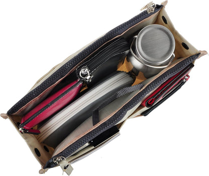 Updated Purse Handbag Organizer Insert Liner Bag in Bag 13 Pockets Beige Dot Small