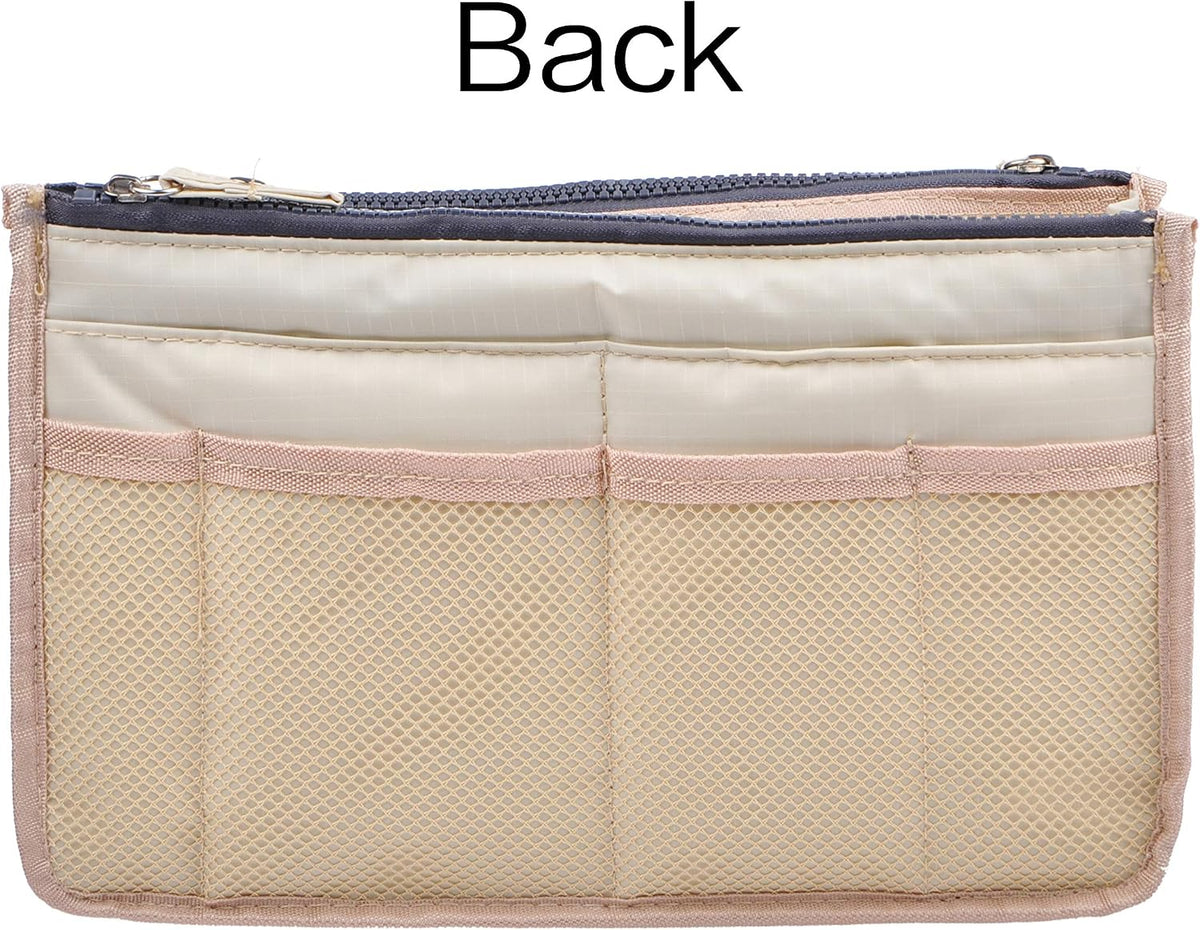 Updated Purse Handbag Organizer Insert Liner Bag in Bag 13 Pockets Beige Dot Small