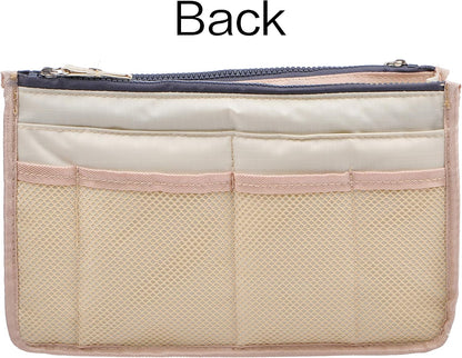 Updated Purse Handbag Organizer Insert Liner Bag in Bag 13 Pockets Beige Dot Small