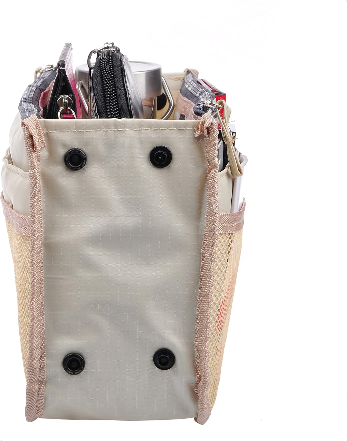 Updated Purse Handbag Organizer Insert Liner Bag in Bag 13 Pockets Beige Dot Small