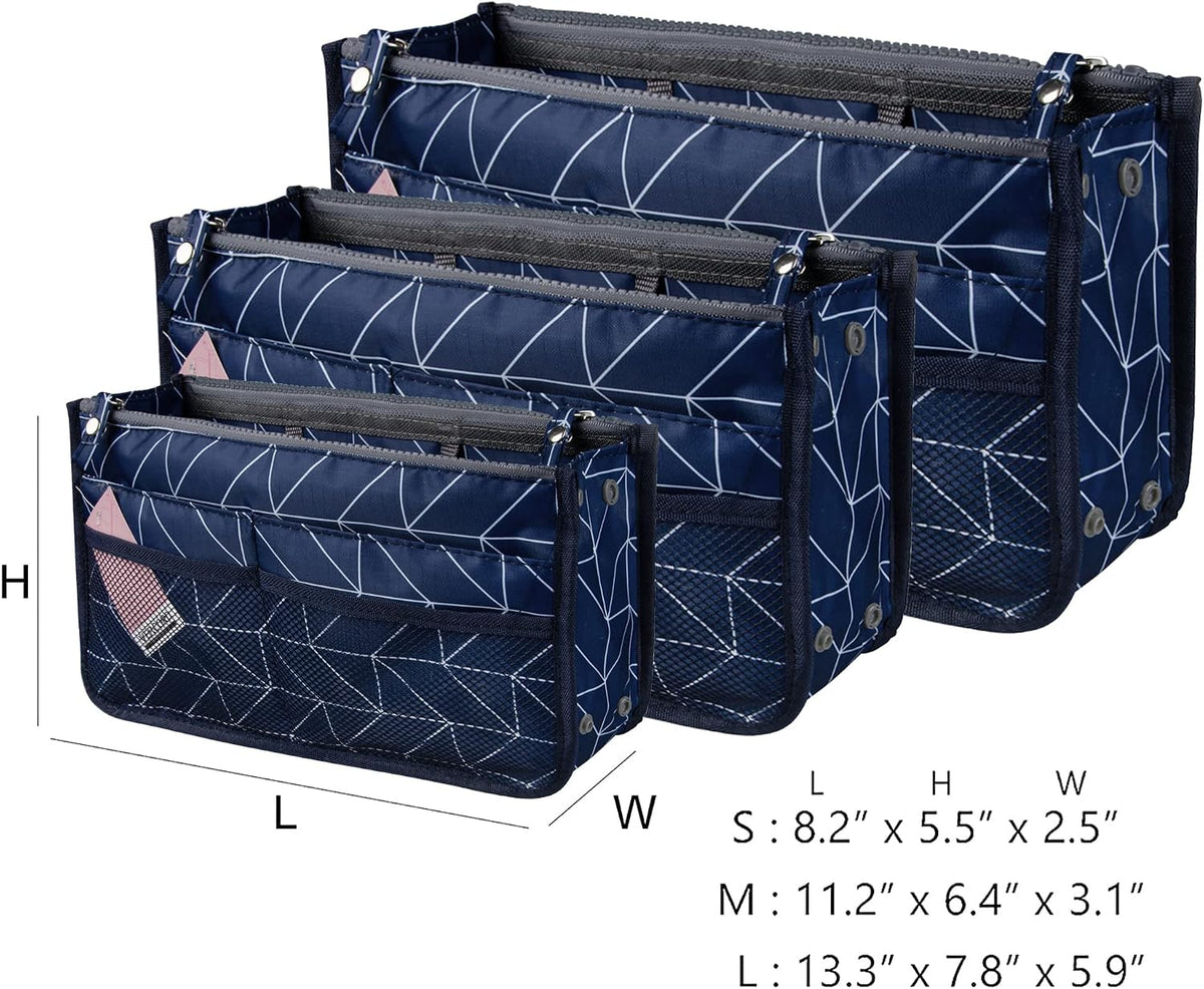 Updated Purse Handbag Organizer Insert Liner Bag in Bag 13 Pockets Beige Dot Small