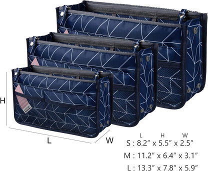Updated Purse Handbag Organizer Insert Liner Bag in Bag 13 Pockets Beige Dot Small