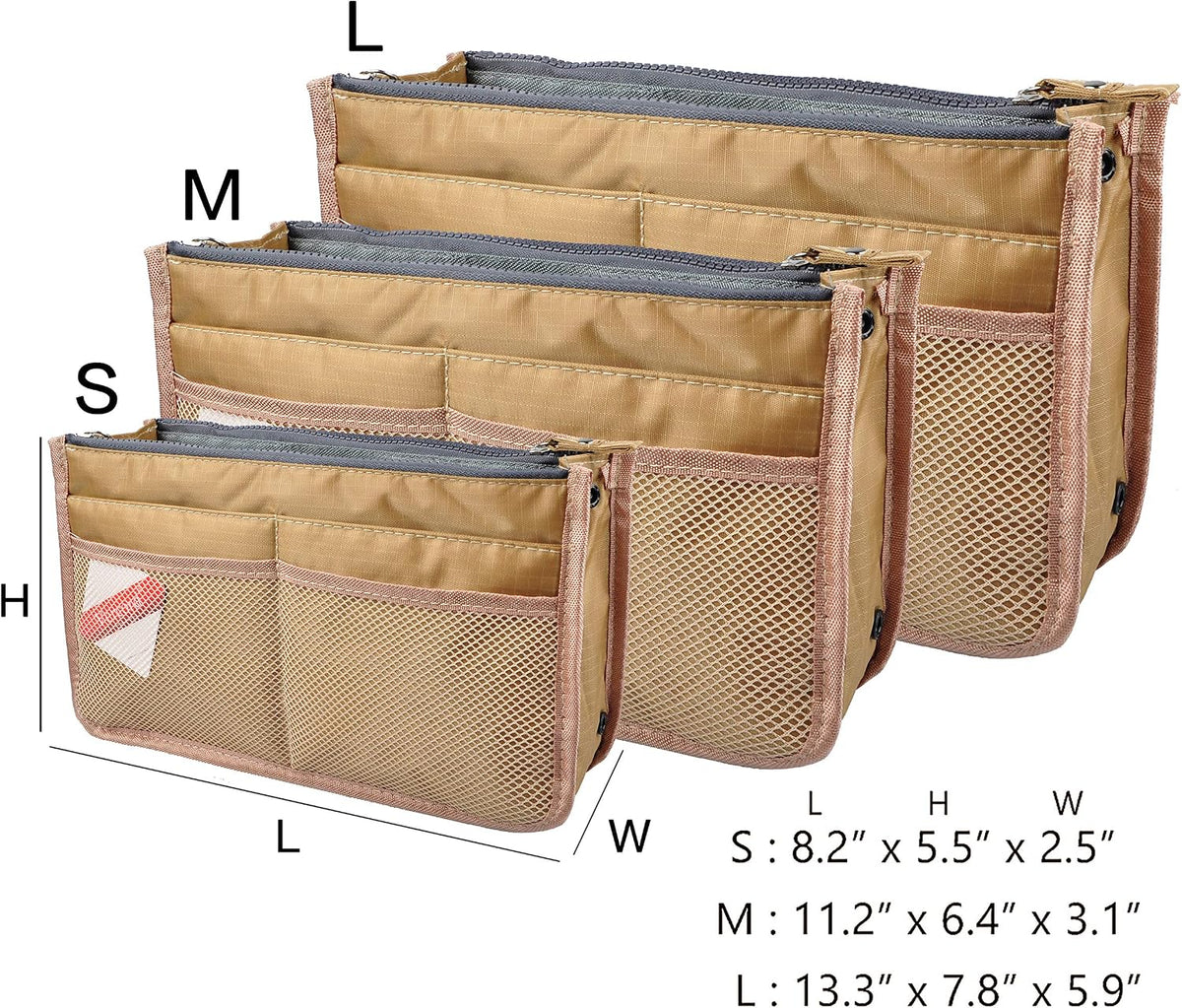 Updated Purse Handbag Organizer Insert Liner Bag in Bag 13 Pockets Beige Dot Small