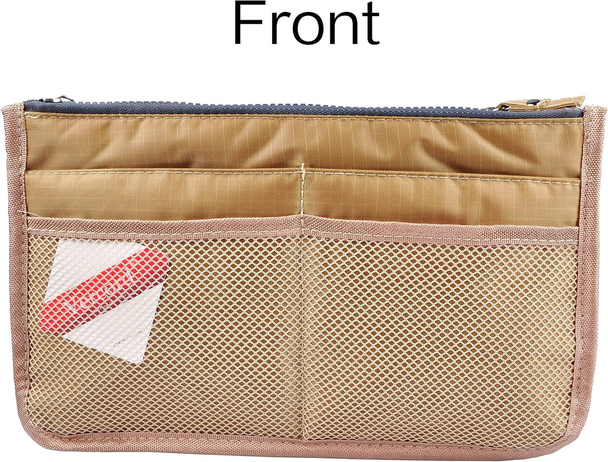 Updated Purse Handbag Organizer Insert Liner Bag in Bag 13 Pockets Beige Dot Small