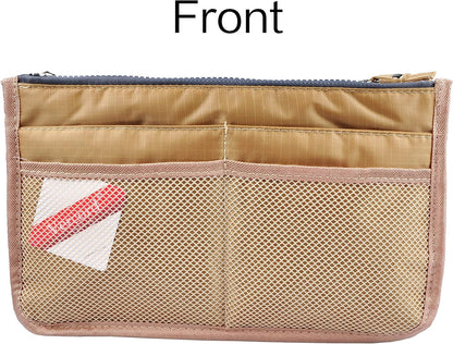 Updated Purse Handbag Organizer Insert Liner Bag in Bag 13 Pockets Beige Dot Small