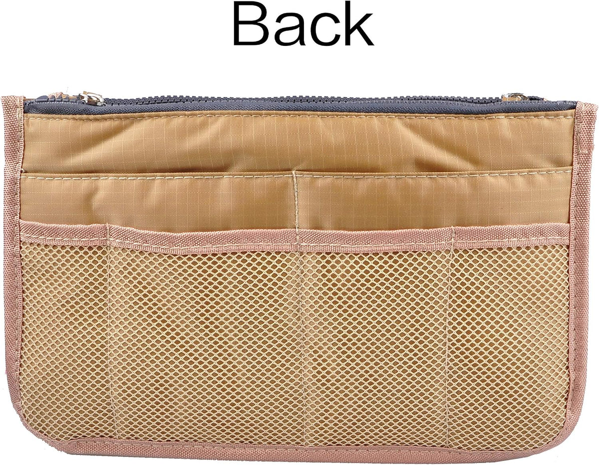 Updated Purse Handbag Organizer Insert Liner Bag in Bag 13 Pockets Beige Dot Small
