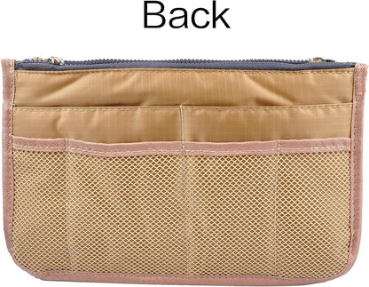 Updated Purse Handbag Organizer Insert Liner Bag in Bag 13 Pockets Beige Dot Small
