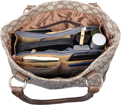 Updated Purse Handbag Organizer Insert Liner Bag in Bag 13 Pockets Beige Dot Small