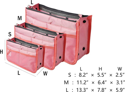 Updated Purse Handbag Organizer Insert Liner Bag in Bag 13 Pockets Beige Dot Small