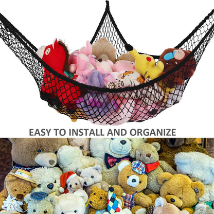 Toy Hammock for Stuffed Animals, Stuffed Animal Hammock Net Jumbo Plush Toy Storage Cornet Net 70" Wall Sling Large Teddy Bear Storage Organizer Black
