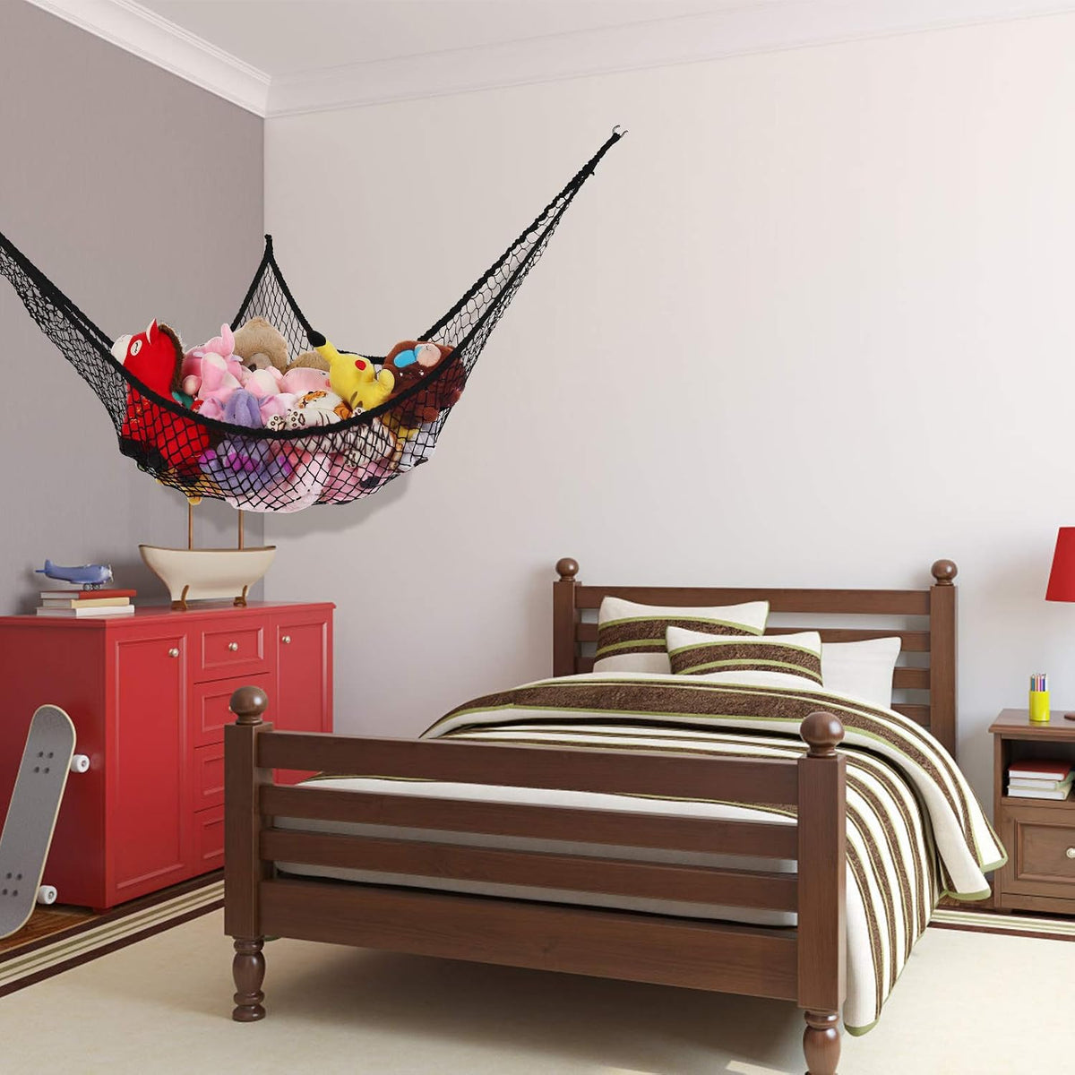 Toy Hammock for Stuffed Animals, Stuffed Animal Hammock Net Jumbo Plush Toy Storage Cornet Net 70" Wall Sling Large Teddy Bear Storage Organizer Black