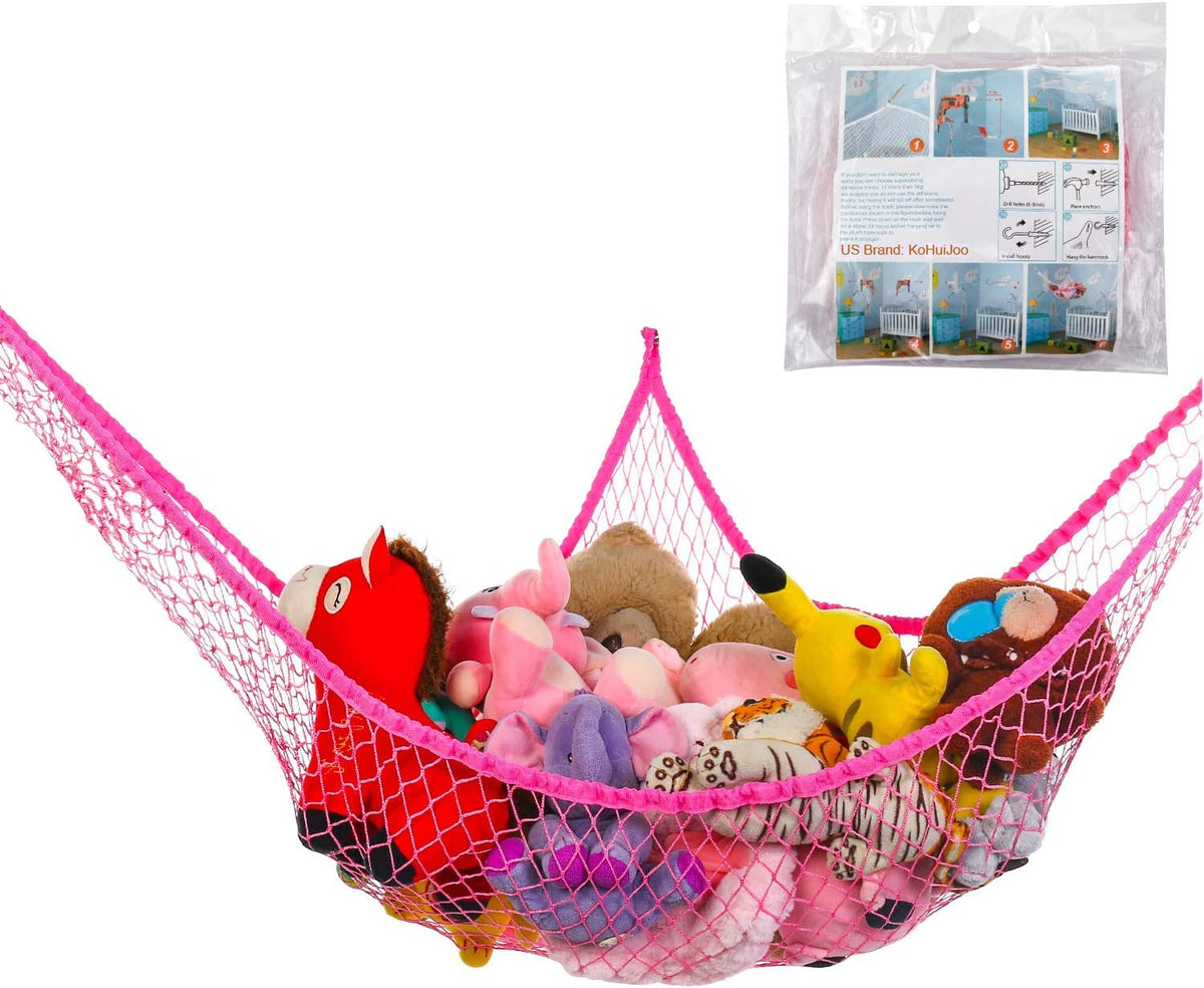 Toy Hammock for Stuffed Animals, Stuffed Animal Hammock Net Jumbo Plush Toy Storage Cornet Net 70" Wall Sling Large Teddy Bear Storage Organizer Black