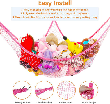 Toy Hammock for Stuffed Animals, Stuffed Animal Hammock Net Jumbo Plush Toy Storage Cornet Net 70" Wall Sling Large Teddy Bear Storage Organizer Black