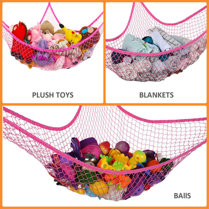 Toy Hammock for Stuffed Animals, Stuffed Animal Hammock Net Jumbo Plush Toy Storage Cornet Net 70" Wall Sling Large Teddy Bear Storage Organizer Black