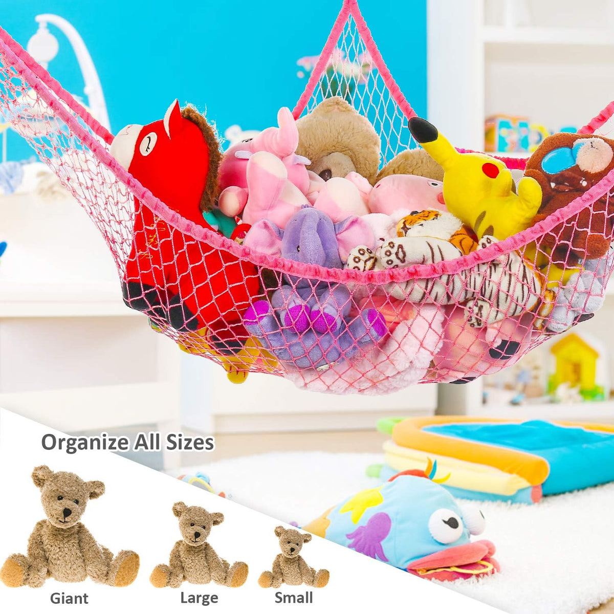 Toy Hammock for Stuffed Animals, Stuffed Animal Hammock Net Jumbo Plush Toy Storage Cornet Net 70" Wall Sling Large Teddy Bear Storage Organizer Black
