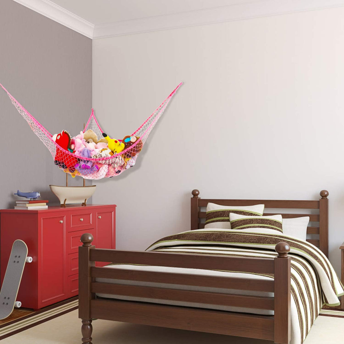 Toy Hammock for Stuffed Animals, Stuffed Animal Hammock Net Jumbo Plush Toy Storage Cornet Net 70" Wall Sling Large Teddy Bear Storage Organizer Black
