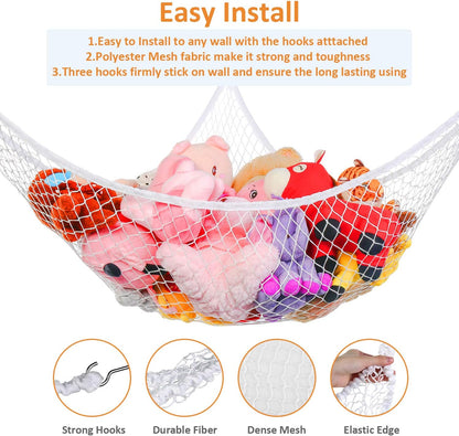 Toy Hammock for Stuffed Animals, Stuffed Animal Hammock Net Jumbo Plush Toy Storage Cornet Net 70" Wall Sling Large Teddy Bear Storage Organizer Black
