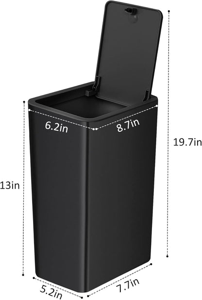 Bathroom Trash Can with Lid, 10 Liter/ 2.6 Gallon Slim Garbage Can, Small Trash Bin Waste Basket with Pop-Up Lid for Kitchen, Bedroom, Living Room, Office (Black)