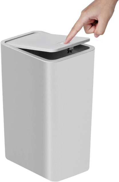 Bathroom Trash Can with Lid, 10 Liter/ 2.6 Gallon Slim Garbage Can, Small Trash Bin Waste Basket with Pop-Up Lid for Kitchen, Bedroom, Living Room, Office (Black)