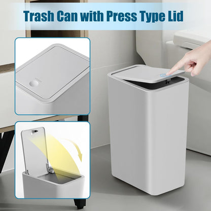 Bathroom Trash Can with Lid, 10 Liter/ 2.6 Gallon Slim Garbage Can, Small Trash Bin Waste Basket with Pop-Up Lid for Kitchen, Bedroom, Living Room, Office (Black)