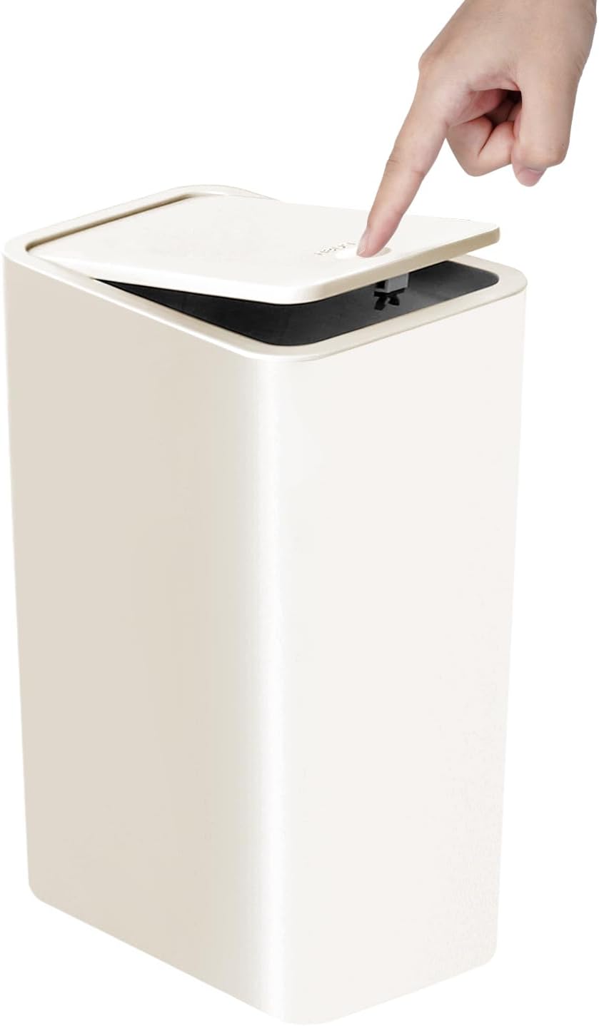 Bathroom Trash Can with Lid, 10 Liter/ 2.6 Gallon Slim Garbage Can, Small Trash Bin Waste Basket with Pop-Up Lid for Kitchen, Bedroom, Living Room, Office (Black)