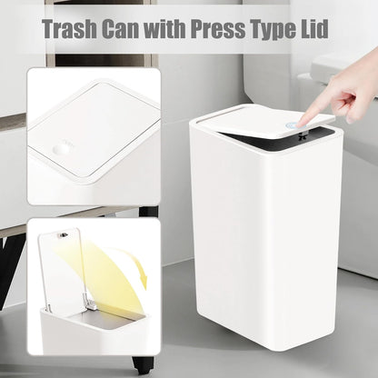 Bathroom Trash Can with Lid, 10 Liter/ 2.6 Gallon Slim Garbage Can, Small Trash Bin Waste Basket with Pop-Up Lid for Kitchen, Bedroom, Living Room, Office (Black)