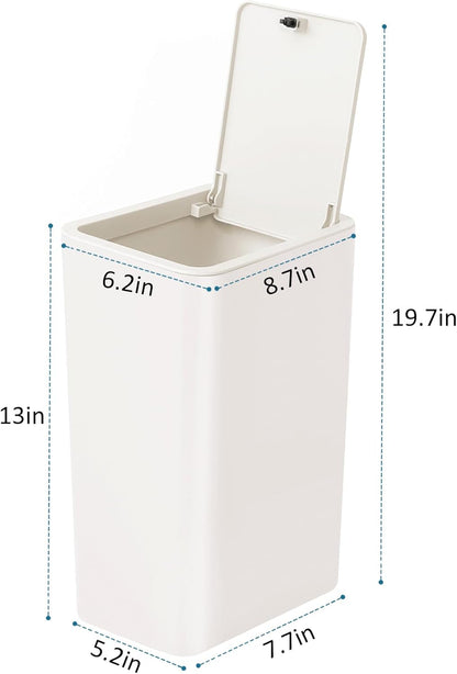 Bathroom Trash Can with Lid, 10 Liter/ 2.6 Gallon Slim Garbage Can, Small Trash Bin Waste Basket with Pop-Up Lid for Kitchen, Bedroom, Living Room, Office (Black)