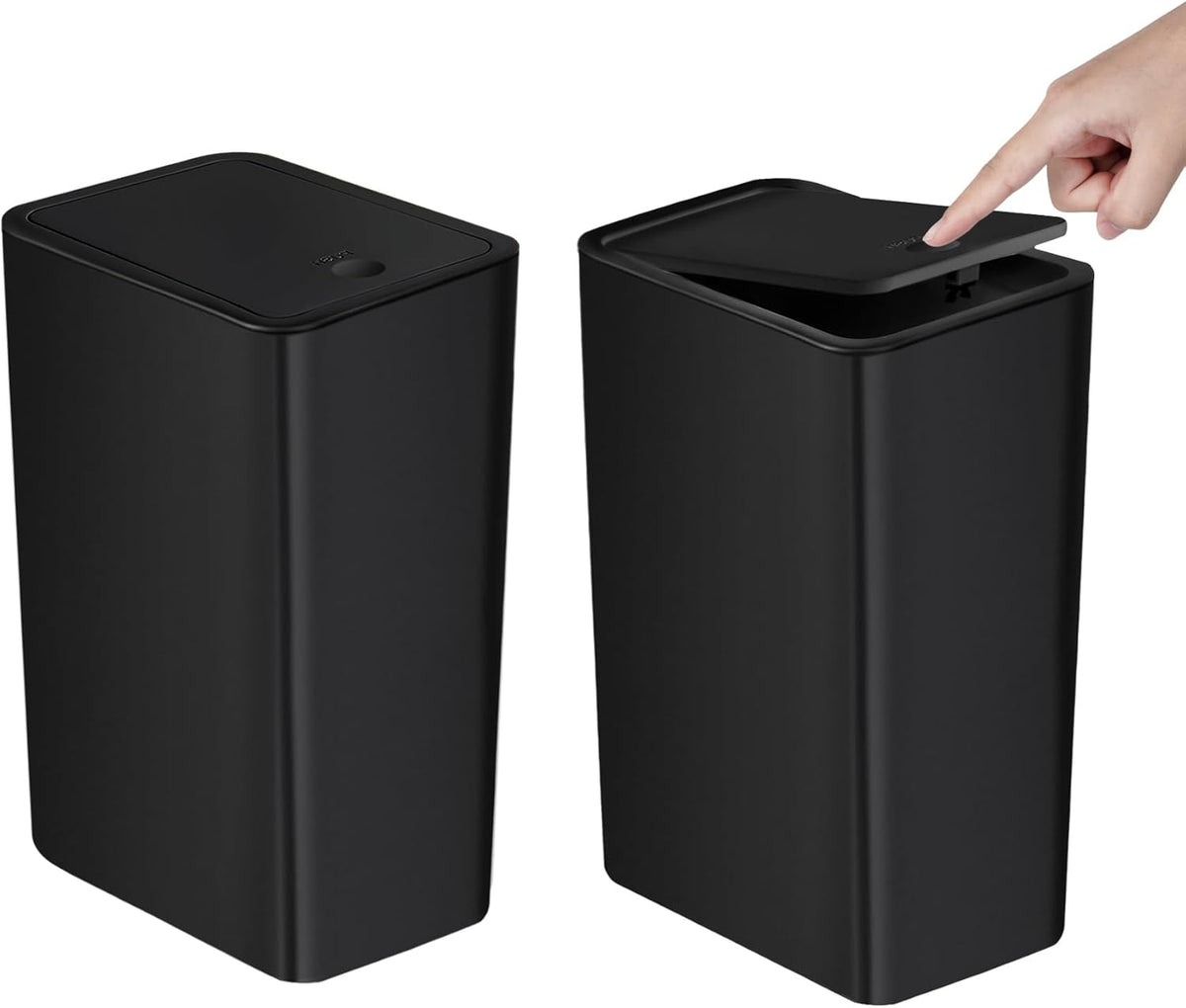 Bathroom Trash Can with Lid, 10 Liter/ 2.6 Gallon Slim Garbage Can, Small Trash Bin Waste Basket with Pop-Up Lid for Kitchen, Bedroom, Living Room, Office (Black)