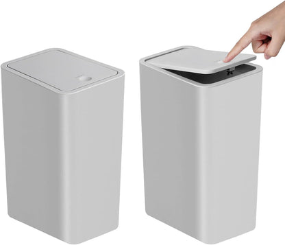 Bathroom Trash Can with Lid, 10 Liter/ 2.6 Gallon Slim Garbage Can, Small Trash Bin Waste Basket with Pop-Up Lid for Kitchen, Bedroom, Living Room, Office (Black)