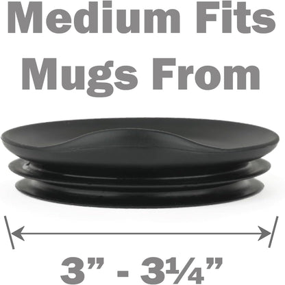 Reusable, Dishwasher-Safe Silicone Lid for Coffee Cups and Mugs | Take Your Favorite Cup/Mug/Tumbler To-Go - This Lid fits drinkware with 3” to 3¼” Inside Diameter - Medium Size, Black