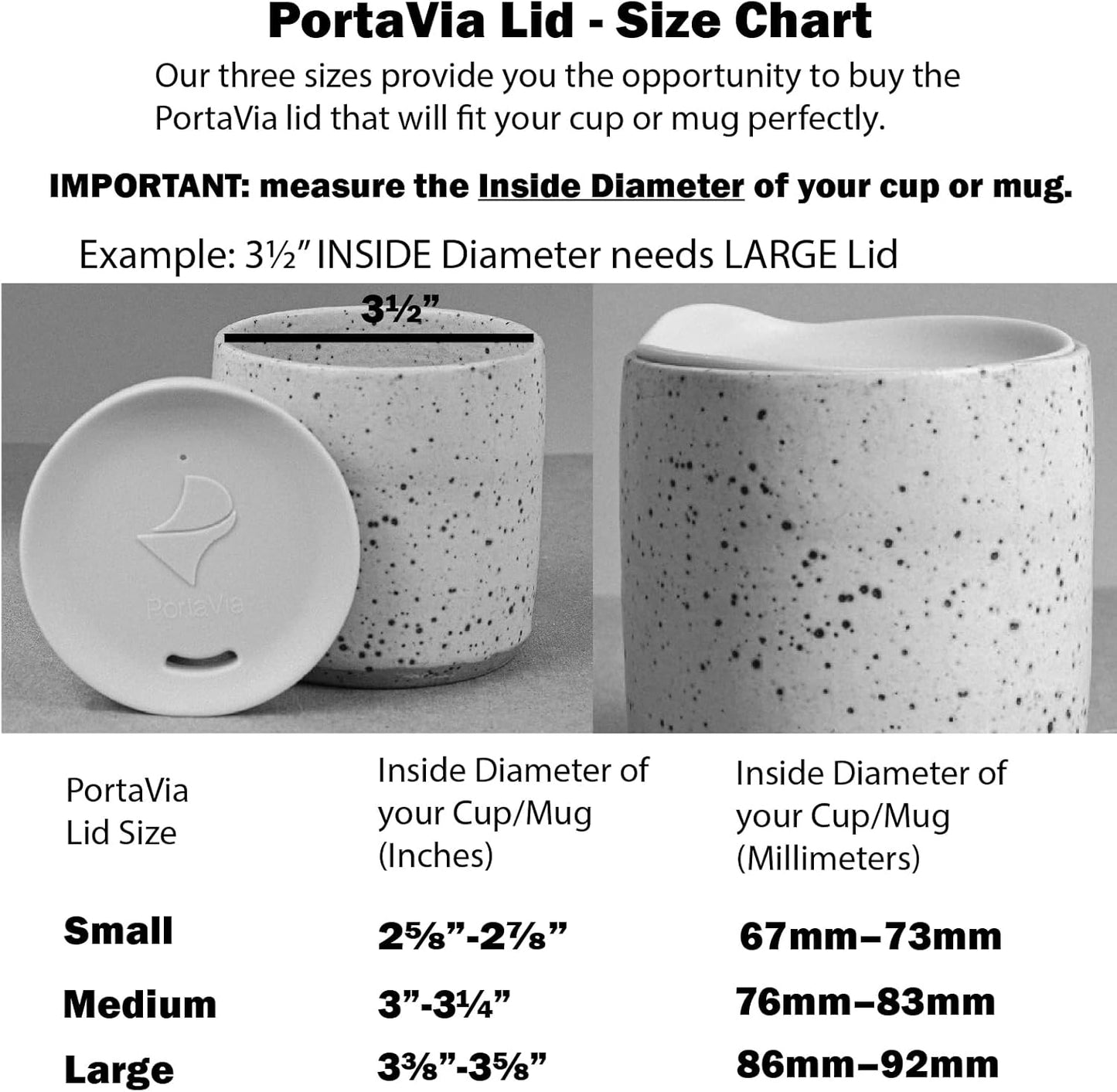 Reusable, Dishwasher-Safe Silicone Lid for Coffee Cups and Mugs | Take Your Favorite Cup/Mug/Tumbler To-Go - This Lid fits drinkware with 3” to 3¼” Inside Diameter - Medium Size, Black