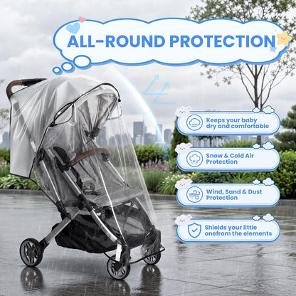 bemece Universal Stroller Rain Cover, Clear EVA Shield with Side Air Vents